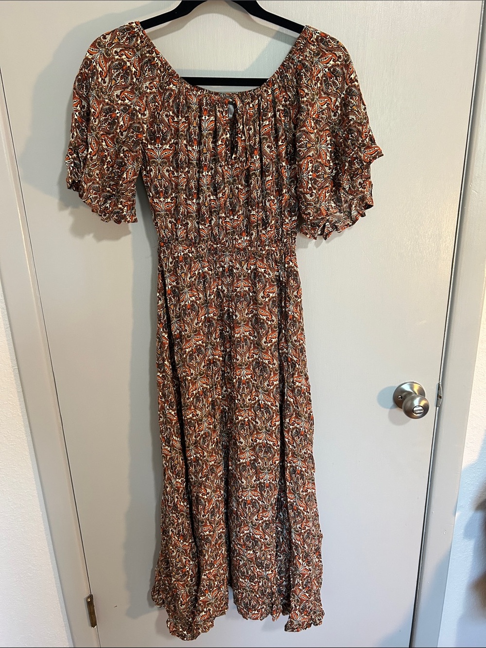 EARTHBOUND Boho Rust Paisley Ruffle-Sleeve Maxi Dress